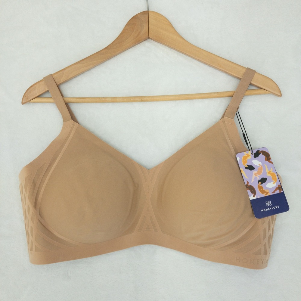 Honeylove Silhouette Bra Womens 1X Sand Wireless Seamless Supportive Comfort New